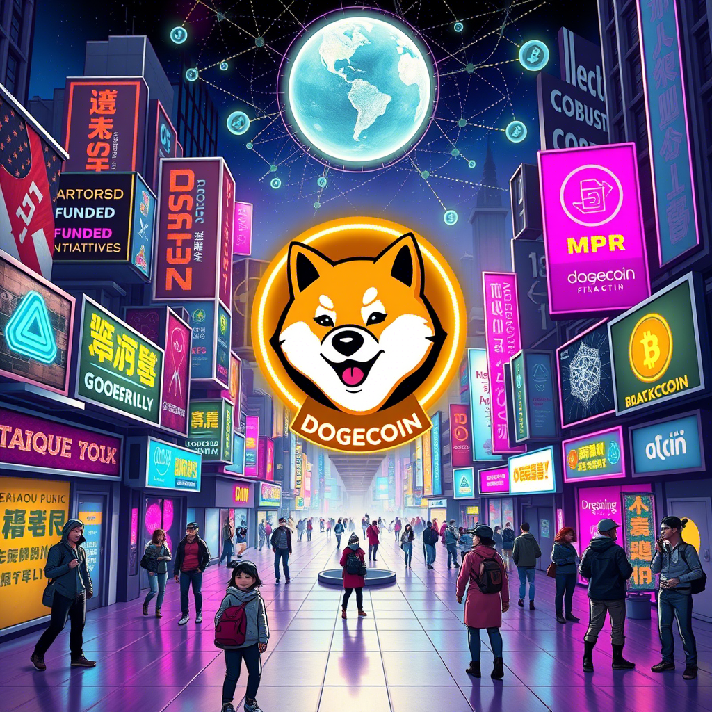 Visual representation of Dogecoin cryptocurrency’s community-driven initiatives.